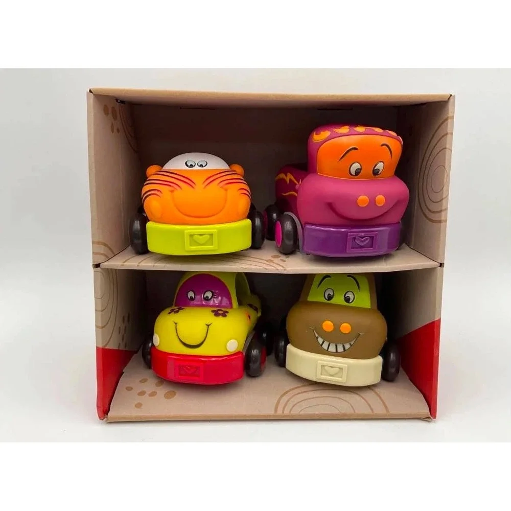 B. Toys Wheeee-ls! 4 Chunky Pull-Back Vehicles Sensory Toddler Toy Set Multi